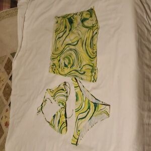 SHEIN 3 Piece Bikini Set and Sarong in Yellow / Green Size XL NWOT